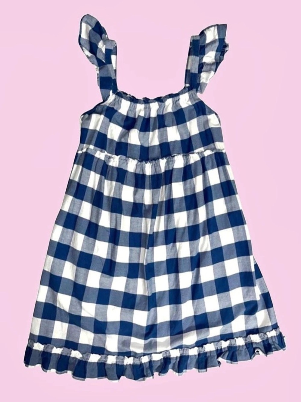 Gingham Ruffle Sundress in Blue & White Like New